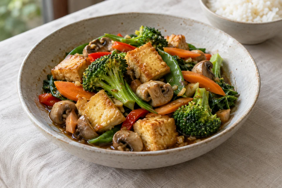 Stir-fried vegetables and tofu with sauce